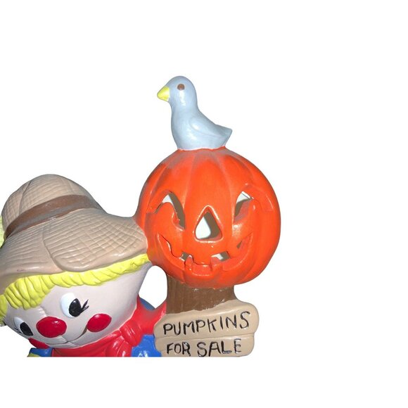 Halloween Scarecrow and Pumpkin Figurine 12 Inch Vintage Ceramic - Picture 8 of 10